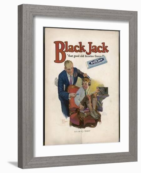 Boy is Torn Between His Addiction to His Radio Set and the Bar of Black Jack Liquorice-Leslie Thrasher-Framed Photographic Print