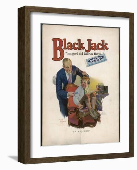 Boy is Torn Between His Addiction to His Radio Set and the Bar of Black Jack Liquorice-Leslie Thrasher-Framed Photographic Print