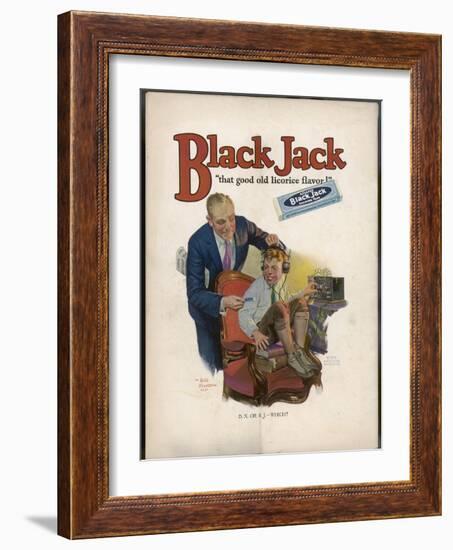 Boy is Torn Between His Addiction to His Radio Set and the Bar of Black Jack Liquorice-Leslie Thrasher-Framed Photographic Print