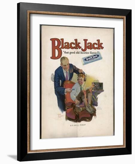 Boy is Torn Between His Addiction to His Radio Set and the Bar of Black Jack Liquorice-Leslie Thrasher-Framed Photographic Print