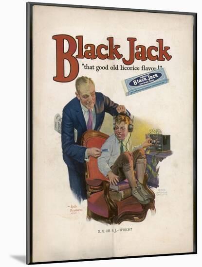 Boy is Torn Between His Addiction to His Radio Set and the Bar of Black Jack Liquorice-Leslie Thrasher-Mounted Photographic Print