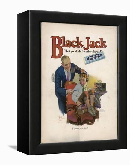 Boy is Torn Between His Addiction to His Radio Set and the Bar of Black Jack Liquorice-Leslie Thrasher-Framed Premier Image Canvas