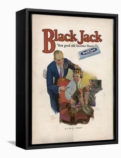 Boy is Torn Between His Addiction to His Radio Set and the Bar of Black Jack Liquorice-Leslie Thrasher-Framed Premier Image Canvas