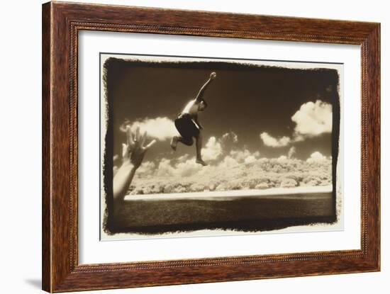 Boy Jumping off boat, Australia-Theo Westenberger-Framed Art Print