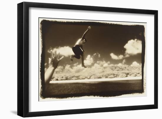 Boy Jumping off boat, Australia-Theo Westenberger-Framed Art Print