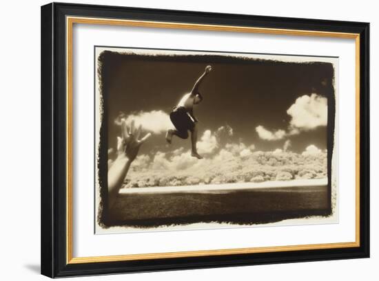 Boy Jumping off boat, Australia-Theo Westenberger-Framed Art Print