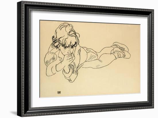 Boy Lying on His Stomach, 1918-Egon Schiele-Framed Giclee Print