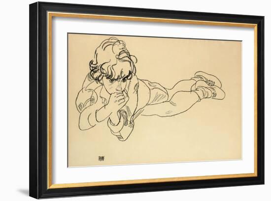 Boy Lying on His Stomach, 1918-Egon Schiele-Framed Giclee Print