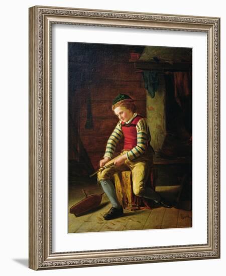 Boy making a wooden boat, 1859-Carl Julius Lorck-Framed Giclee Print