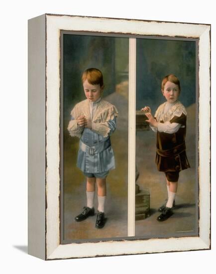 Boy Modeling in Pale Blue Satin and Brown Velvet with Lace accents from La Grande Maison-Henri Manuel-Framed Premier Image Canvas