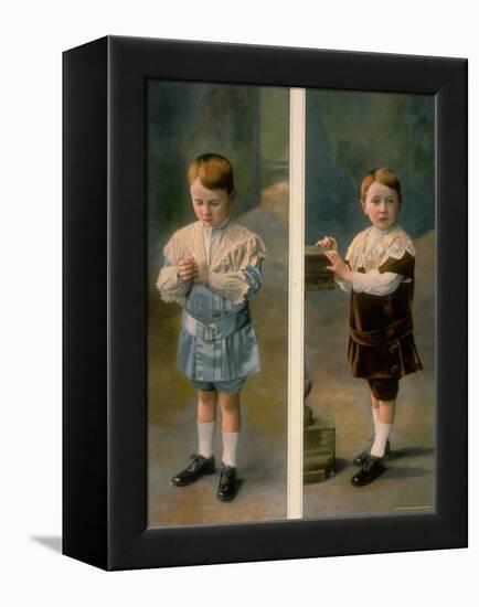 Boy Modeling in Pale Blue Satin and Brown Velvet with Lace accents from La Grande Maison-Henri Manuel-Framed Premier Image Canvas