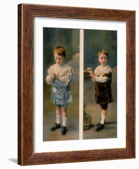 Boy Modeling in Pale Blue Satin and Brown Velvet with Lace accents from La Grande Maison-Henri Manuel-Framed Photographic Print