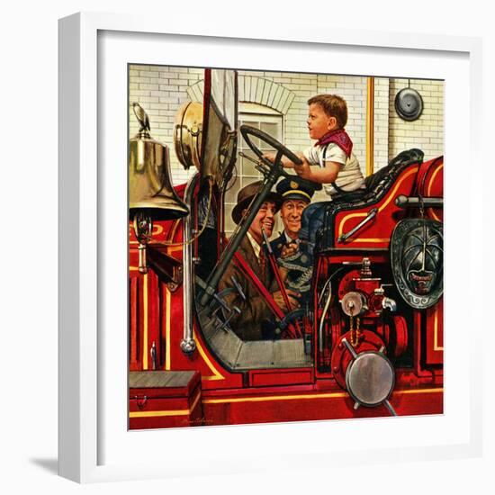 "Boy on Fire Truck", November 14, 1953-Stevan Dohanos-Framed Premium Giclee Print