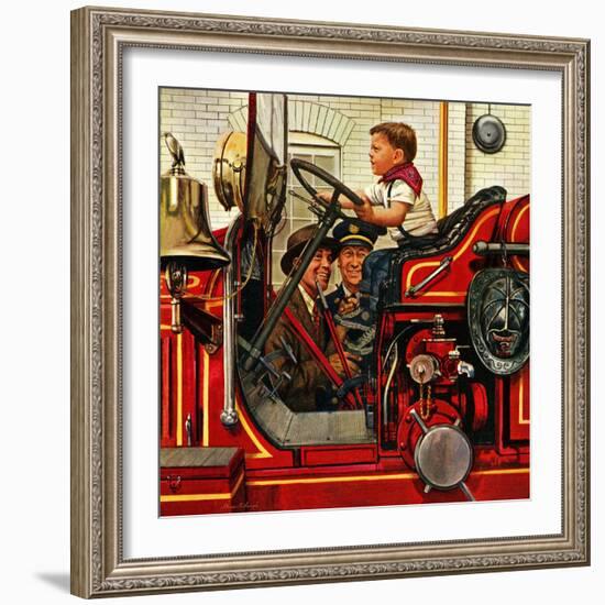 "Boy on Fire Truck", November 14, 1953-Stevan Dohanos-Framed Giclee Print