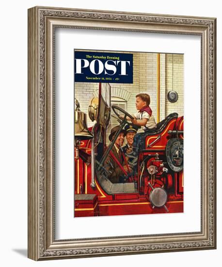 "Boy on Fire Truck" Saturday Evening Post Cover, November 14, 1953-Stevan Dohanos-Framed Giclee Print