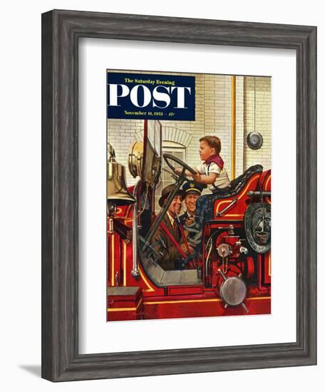 "Boy on Fire Truck" Saturday Evening Post Cover, November 14, 1953-Stevan Dohanos-Framed Giclee Print