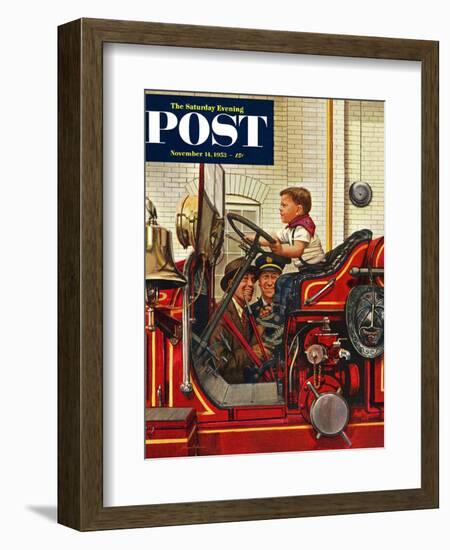 "Boy on Fire Truck" Saturday Evening Post Cover, November 14, 1953-Stevan Dohanos-Framed Giclee Print