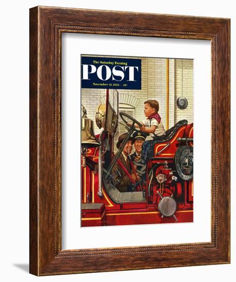 "Boy on Fire Truck" Saturday Evening Post Cover, November 14, 1953-Stevan Dohanos-Framed Giclee Print