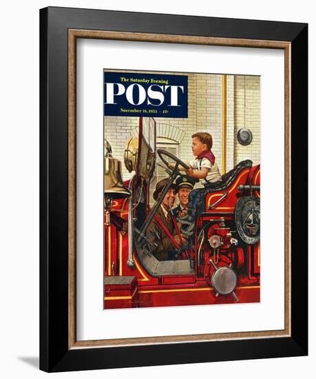 "Boy on Fire Truck" Saturday Evening Post Cover, November 14, 1953-Stevan Dohanos-Framed Giclee Print