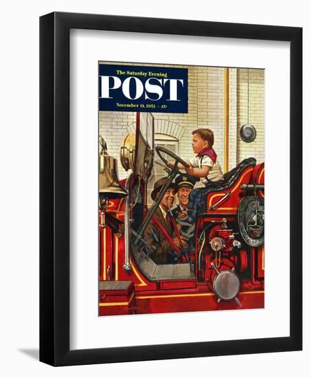 "Boy on Fire Truck" Saturday Evening Post Cover, November 14, 1953-Stevan Dohanos-Framed Giclee Print