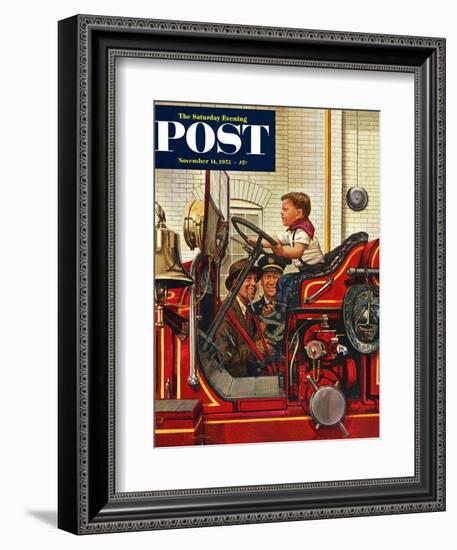 "Boy on Fire Truck" Saturday Evening Post Cover, November 14, 1953-Stevan Dohanos-Framed Giclee Print