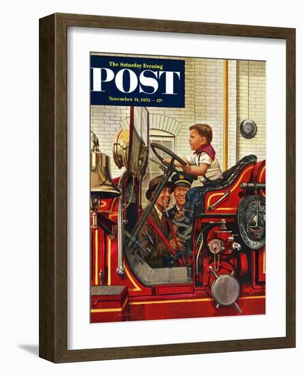 "Boy on Fire Truck" Saturday Evening Post Cover, November 14, 1953-Stevan Dohanos-Framed Giclee Print