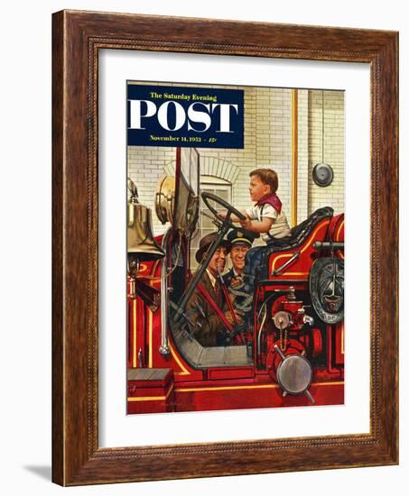 "Boy on Fire Truck" Saturday Evening Post Cover, November 14, 1953-Stevan Dohanos-Framed Giclee Print