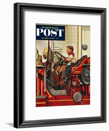 "Boy on Fire Truck" Saturday Evening Post Cover, November 14, 1953-Stevan Dohanos-Framed Giclee Print