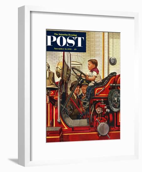 "Boy on Fire Truck" Saturday Evening Post Cover, November 14, 1953-Stevan Dohanos-Framed Giclee Print