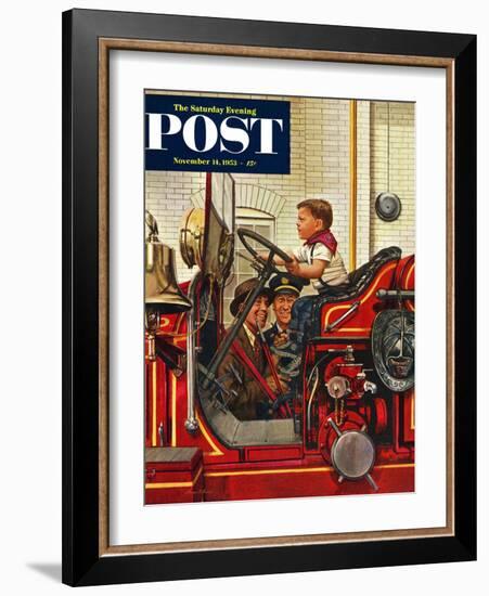 "Boy on Fire Truck" Saturday Evening Post Cover, November 14, 1953-Stevan Dohanos-Framed Giclee Print