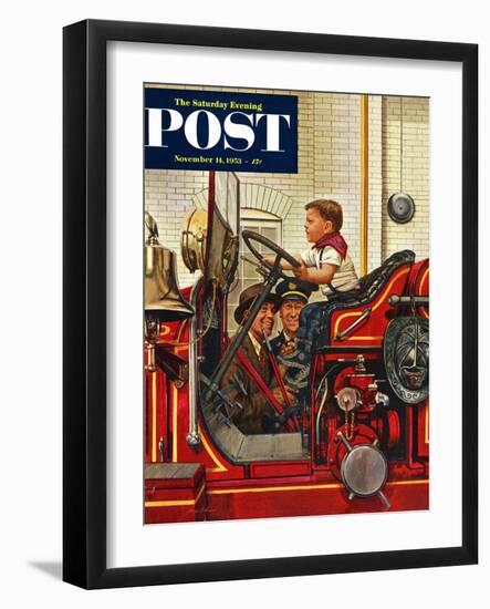 "Boy on Fire Truck" Saturday Evening Post Cover, November 14, 1953-Stevan Dohanos-Framed Giclee Print