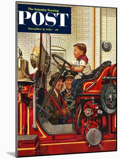 "Boy on Fire Truck" Saturday Evening Post Cover, November 14, 1953-Stevan Dohanos-Mounted Giclee Print