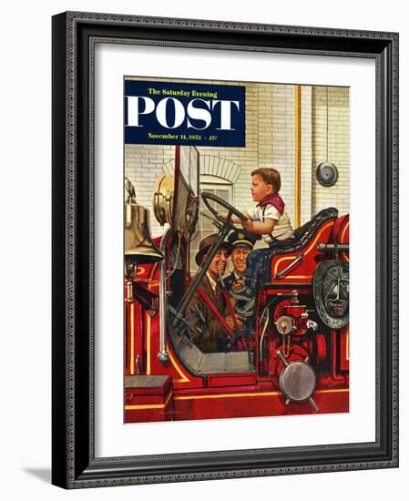 "Boy on Fire Truck" Saturday Evening Post Cover, November 14, 1953-Stevan Dohanos-Framed Giclee Print