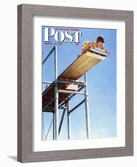 "Boy on High Dive" Saturday Evening Post Cover, August 16,1947-Norman Rockwell-Framed Premium Giclee Print