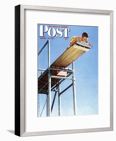 "Boy on High Dive" Saturday Evening Post Cover, August 16,1947-Norman Rockwell-Framed Premium Giclee Print