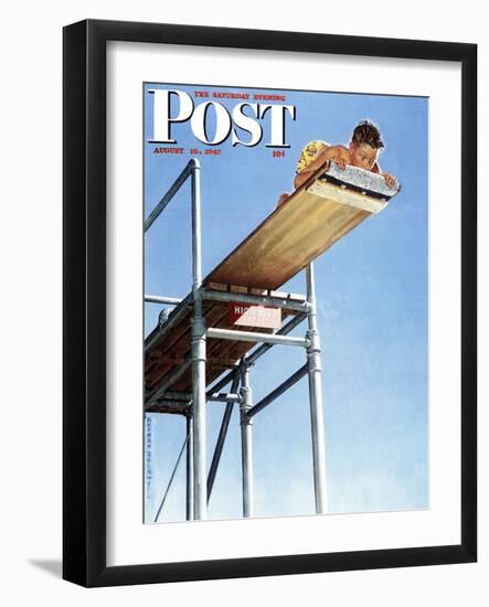 "Boy on High Dive" Saturday Evening Post Cover, August 16,1947-Norman Rockwell-Framed Premium Giclee Print