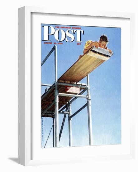 "Boy on High Dive" Saturday Evening Post Cover, August 16,1947-Norman Rockwell-Framed Premium Giclee Print