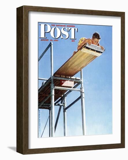 "Boy on High Dive" Saturday Evening Post Cover, August 16,1947-Norman Rockwell-Framed Giclee Print