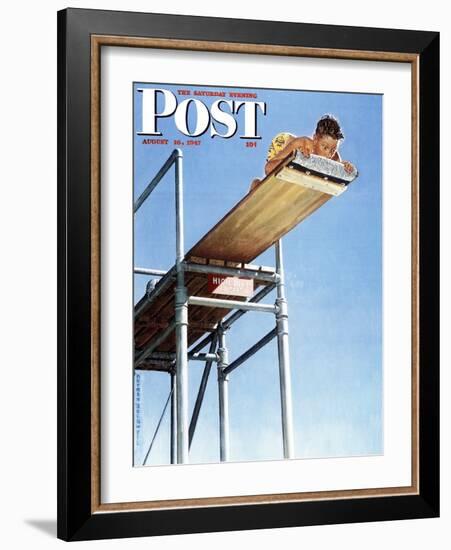 "Boy on High Dive" Saturday Evening Post Cover, August 16,1947-Norman Rockwell-Framed Giclee Print