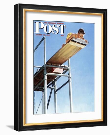 "Boy on High Dive" Saturday Evening Post Cover, August 16,1947-Norman Rockwell-Framed Giclee Print