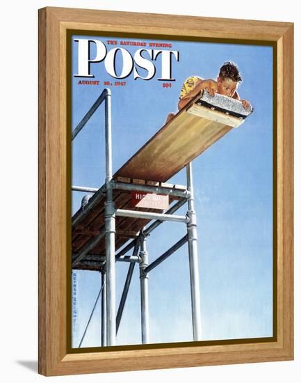 "Boy on High Dive" Saturday Evening Post Cover, August 16,1947-Norman Rockwell-Framed Premier Image Canvas