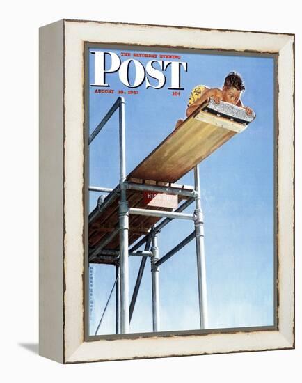 "Boy on High Dive" Saturday Evening Post Cover, August 16,1947-Norman Rockwell-Framed Premier Image Canvas