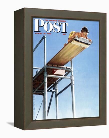 "Boy on High Dive" Saturday Evening Post Cover, August 16,1947-Norman Rockwell-Framed Premier Image Canvas