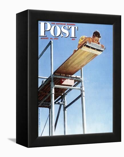 "Boy on High Dive" Saturday Evening Post Cover, August 16,1947-Norman Rockwell-Framed Premier Image Canvas