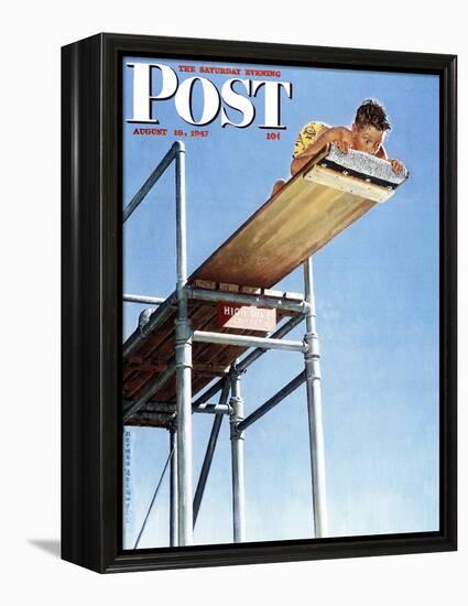 "Boy on High Dive" Saturday Evening Post Cover, August 16,1947-Norman Rockwell-Framed Premier Image Canvas