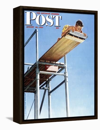 "Boy on High Dive" Saturday Evening Post Cover, August 16,1947-Norman Rockwell-Framed Premier Image Canvas