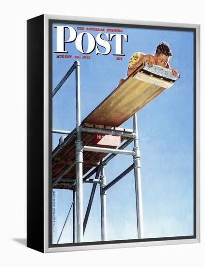 "Boy on High Dive" Saturday Evening Post Cover, August 16,1947-Norman Rockwell-Framed Premier Image Canvas