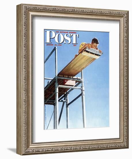 "Boy on High Dive" Saturday Evening Post Cover, August 16,1947-Norman Rockwell-Framed Giclee Print