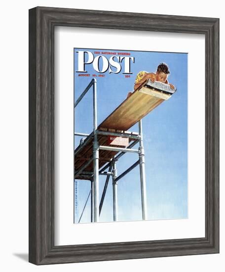 "Boy on High Dive" Saturday Evening Post Cover, August 16,1947-Norman Rockwell-Framed Giclee Print