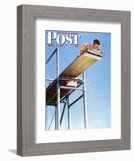 "Boy on High Dive" Saturday Evening Post Cover, August 16,1947-Norman Rockwell-Framed Giclee Print